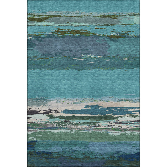 10' X 14' Abstract Washable Area Rug With UV Protection (692733) - Teal / Green / Ivory