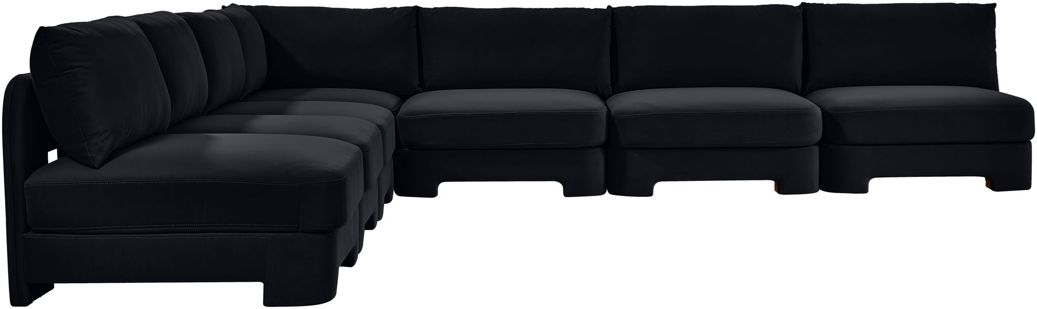 Meridian Furniture Hammond velvet performance fabric 7-piece armless sectional sofa with plush upholstery and modern design.