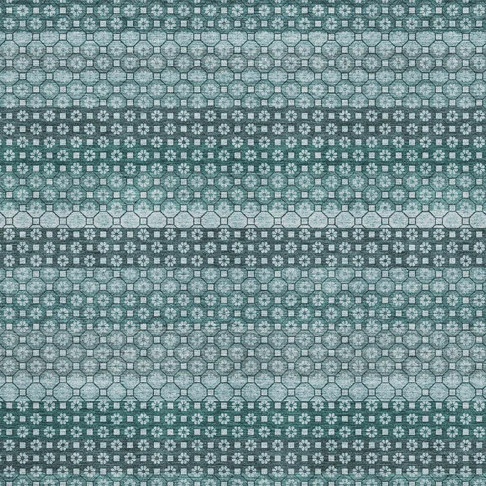 10' X 14' Striped Washable Area Rug With UV Protection (693612) - Teal / Gray / Ivory