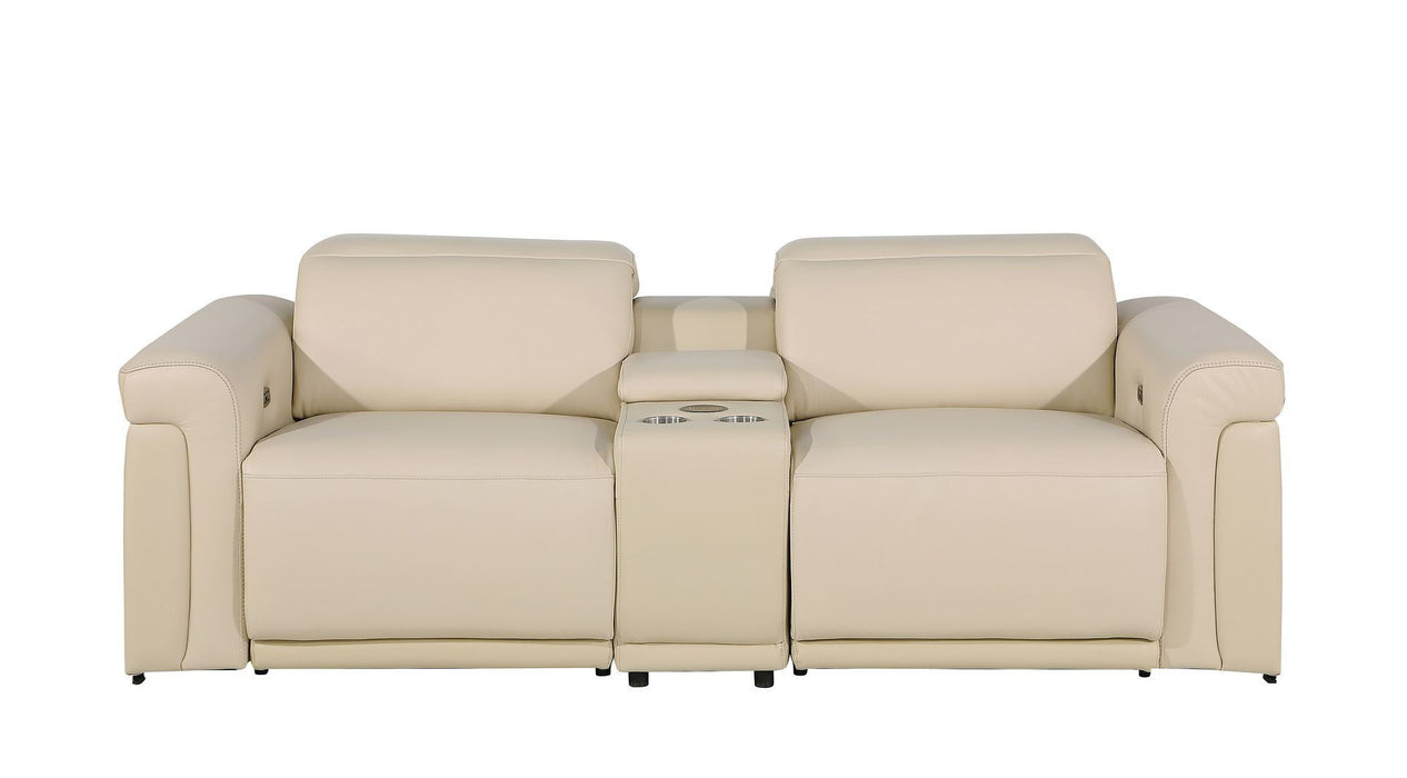 Italian Leather Power Reclining Loveseat With Storage (720525) - Cream / Black