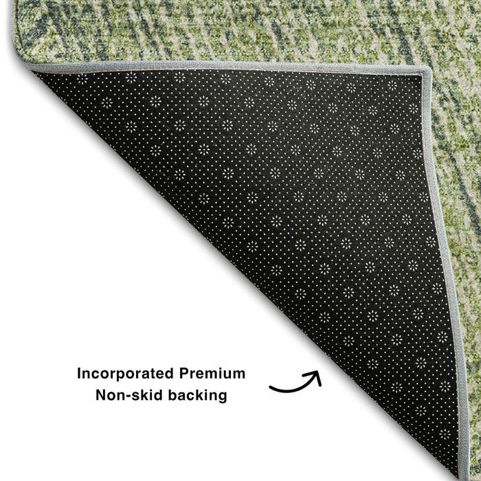 10' X 14' Abstract Washable Area Rug With UV Protection (678119) - Artichoke Green / Beige