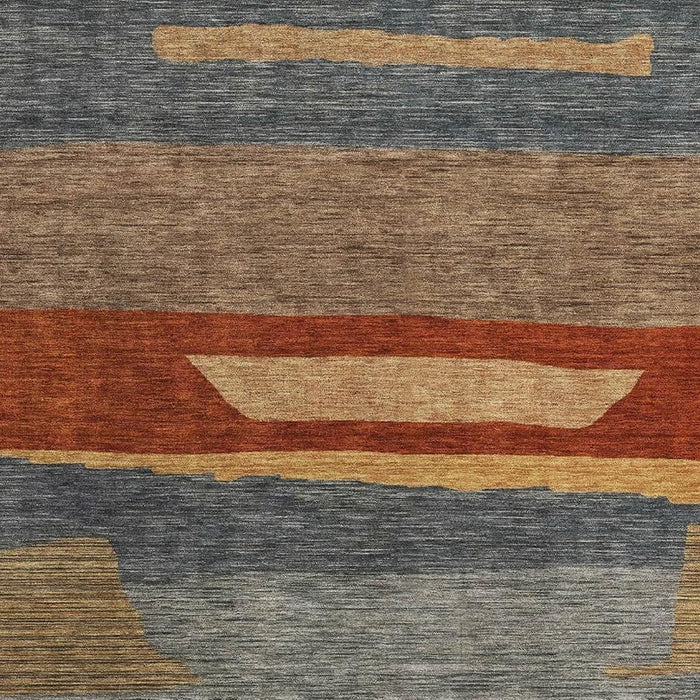 10' X 14' Striped Washable Area Rug With UV Protection (699628) - Blue / Rust / Gold
