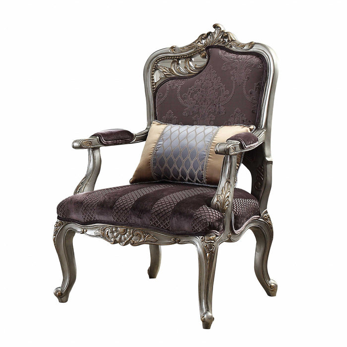 Velvet Floral Arm Chair And Toss Pillow - Black And Platinum
