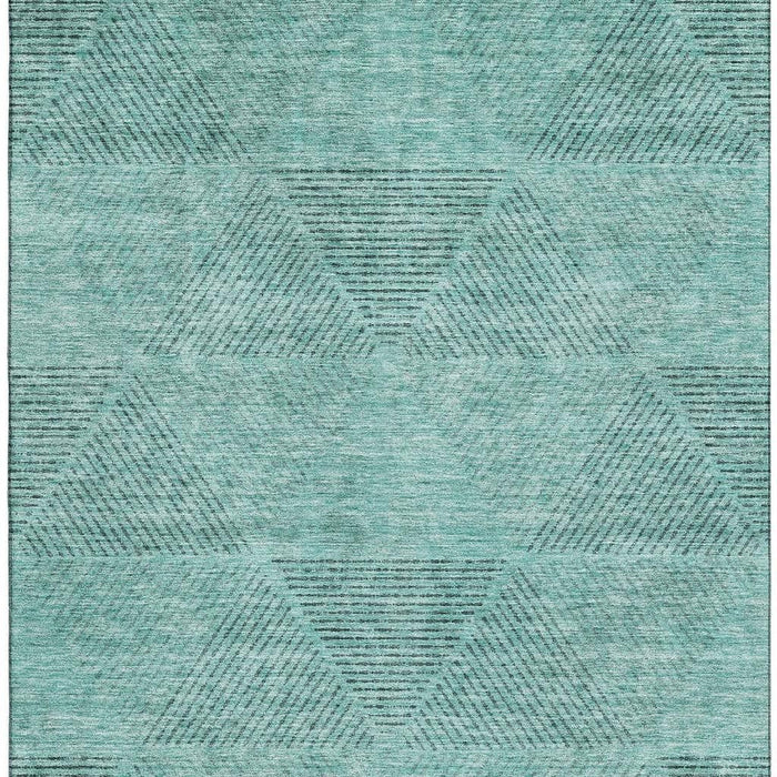10' X 14' Geometric Washable Area Rug With UV Protection - Teal And Gray