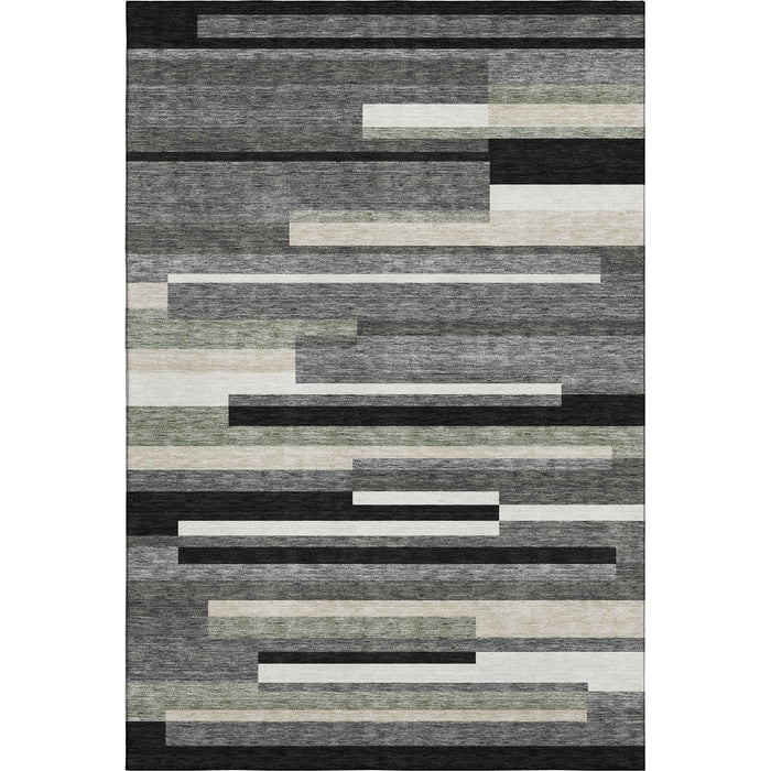 10' X 14' Striped Washable Area Rug With UV Protection - Black / Ivory
