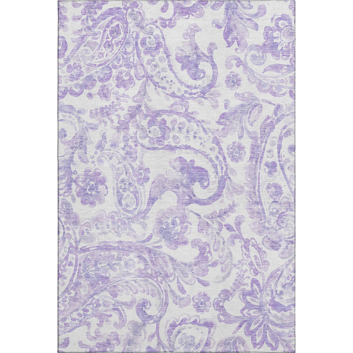 10' X 14' Paisley Washable Area Rug With UV Protection - Lavender And Ivory