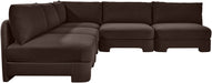 Meridian Furniture Hammond velvet performance fabric 5-piece armless sectional sofa in a modern stationary design.