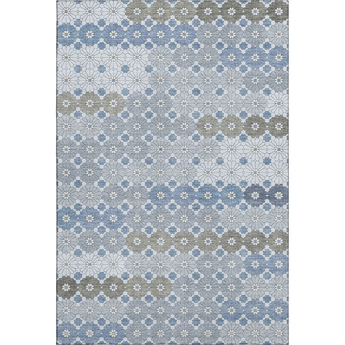 10' X 14' Geometric Washable Area Rug With UV Protection (696860) - Denim Blue / Gray / Silver