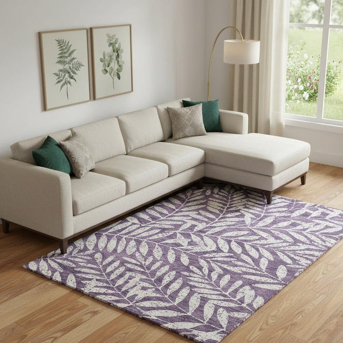 10' X 14' Floral Washable Area Rug With UV Protection (671486) - Purple / Ivory
