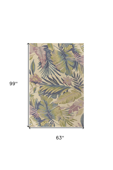 5' x 8' Hand Tufted Tropical Plants Indoor Area Rug - Pastel Ivory