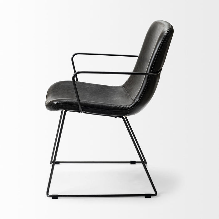 Upholstered Faux Leather Dining Room Arm Chair - Black