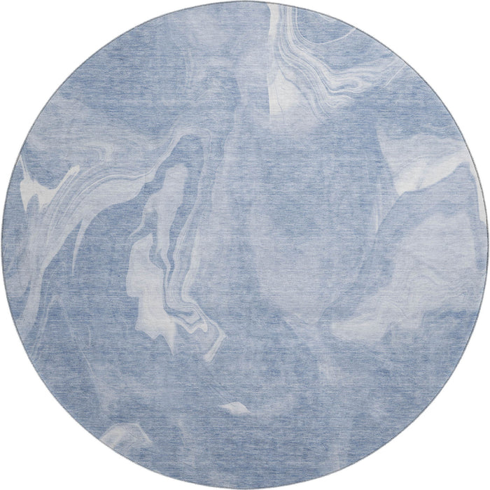 8' Abstract Washable Round Rug With UV Protection - Blue