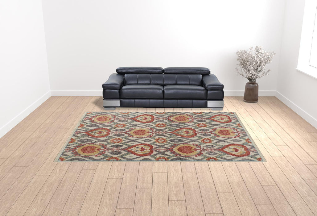 10' x 13' Wool Floral Hand Knotted Stain Resistant Area Rug - Orange And Gray
