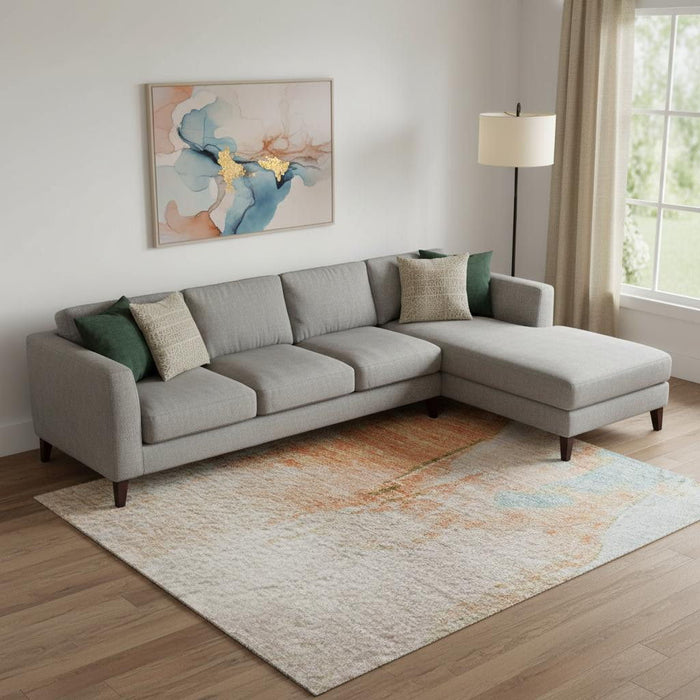 10' X 14' Abstract Washable Area Rug With UV Protection (707911) - Peach / Orange / Teal