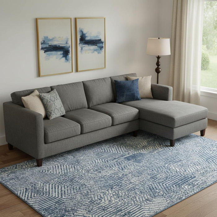10' X 14' Geometric Washable Area Rug With UV Protection (672524) - Navy Blue / Ivory