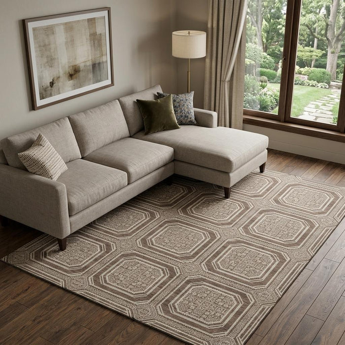 10' X 14' Geometric Washable Area Rug With UV Protection (693780) - Brown / Beige / Taupe