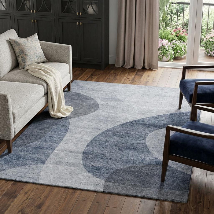 9' X 12' Geometric Washable Area Rug With UV Protection (654831) - Blue / Ivory
