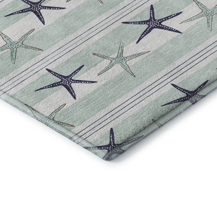 10' X 14' Geometric Washable Area Rug With UV Protection (646127) - Aqua / Navy Blue / Ivory
