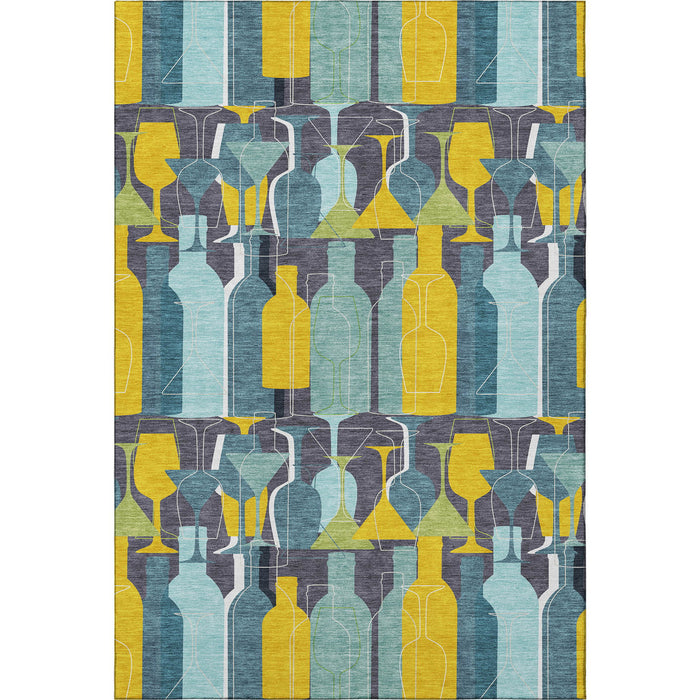 10' X 14' Geometric Washable Area Rug With UV Protection - Blue And Green