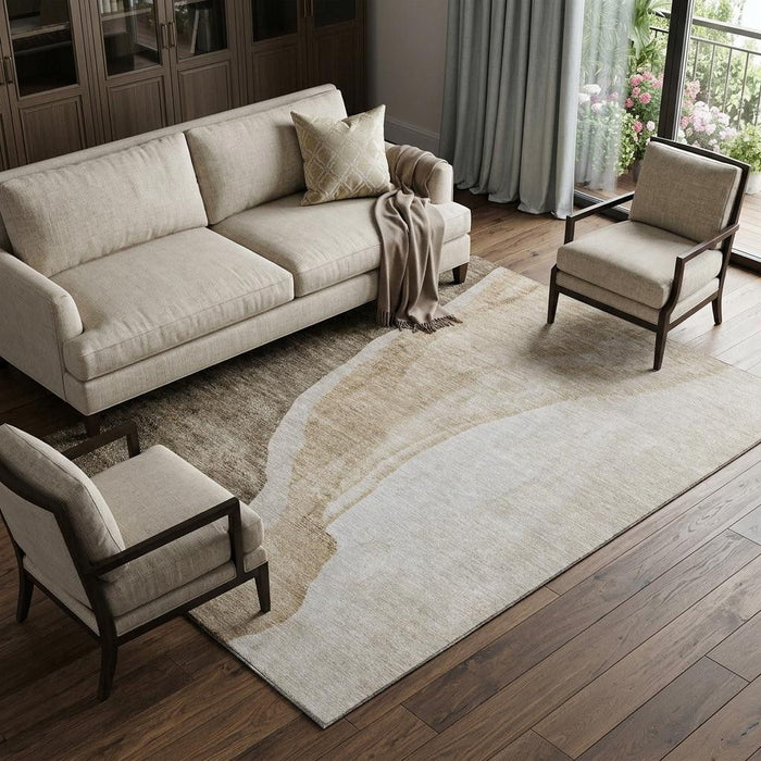 10' X 14' Abstract Washable Area Rug With UV Protection (655306) - Brown / Ivory
