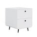 White Giga modern nightstand with two drawers, circular handles, steel construction, ideal as bedroom or living room bedside storage.