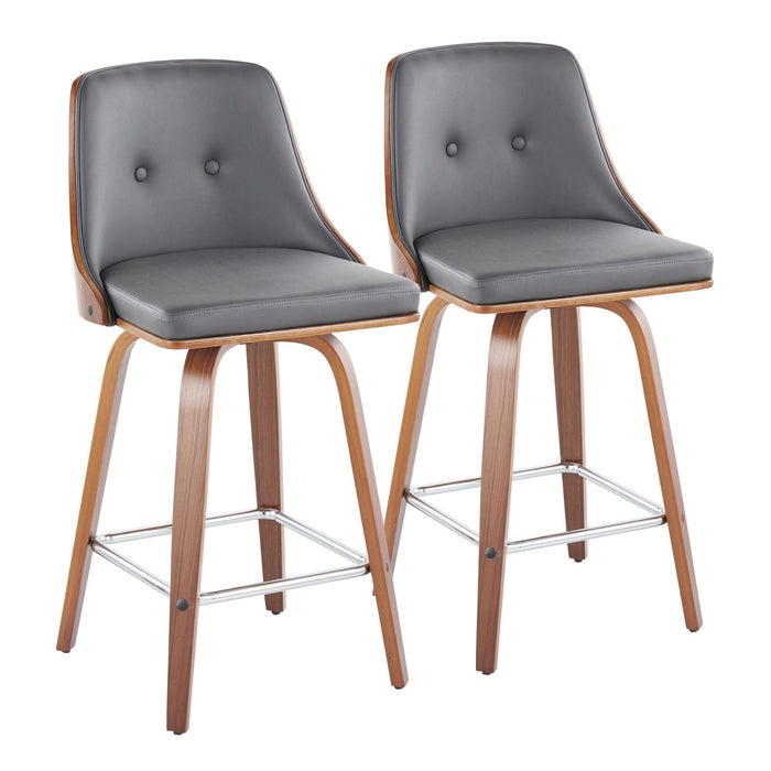 Gianna - Fixed-Height Swivel Counter Stool (Set of 2) - Walnut Frame And Square Footrest