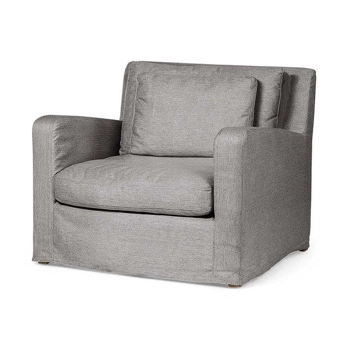 38" Linen Arm Chair - Gray And Wood Brown