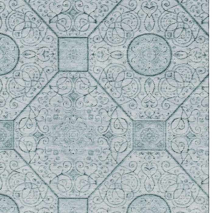 10' X 14' Geometric Washable Area Rug With UV Protection (700023) - Aqua / Ivory