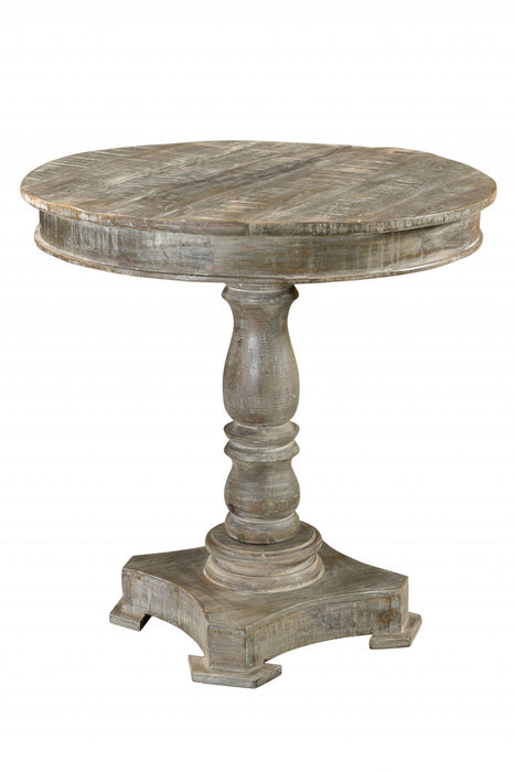 30" Rounded Solid Wood Pedestal Base Dining Table - Gray