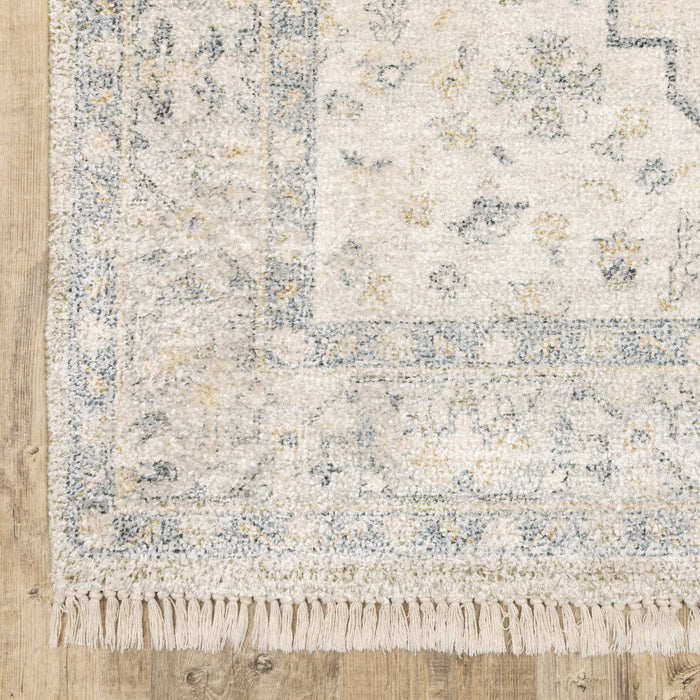 10' x 13' Oriental Hand Loomed Stain Resistant Area Rug With Fringe - Beige And Charcoal