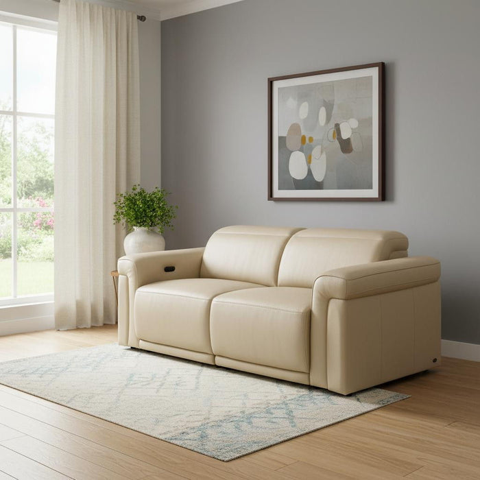 Italian Leather Power Reclining Loveseat (720483) - Cream / Black