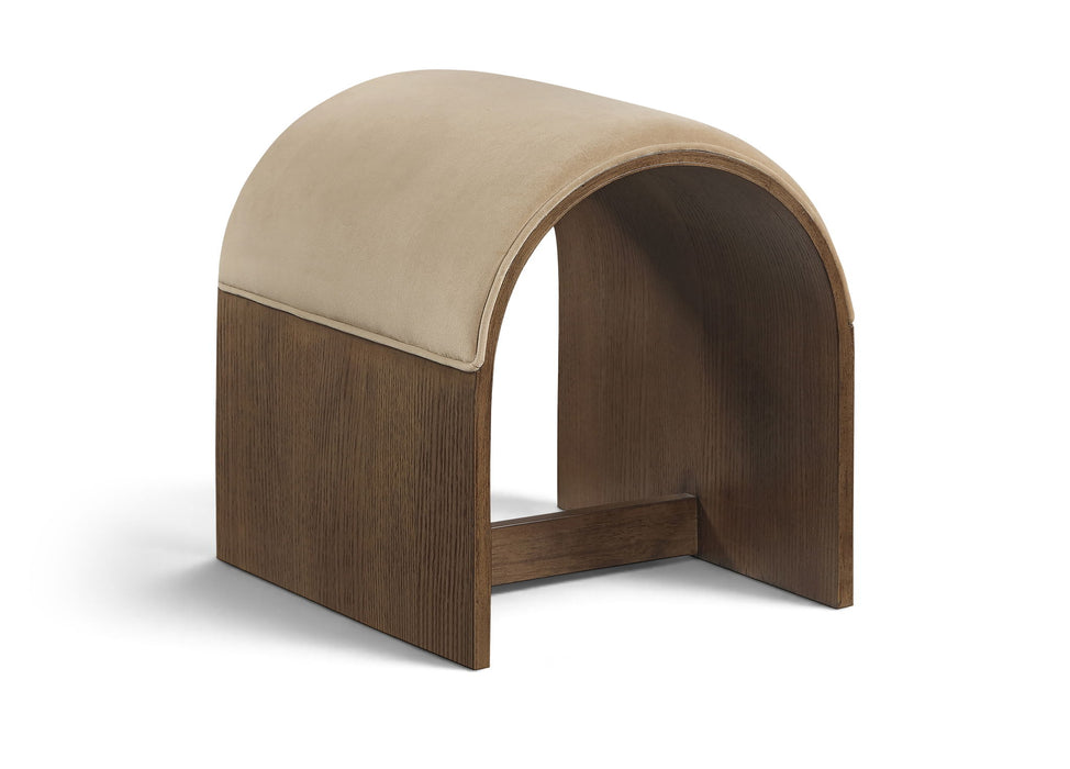 Meridian Furniture Sable velvet upholstered bench with cushioned seat and wooden legs, ideal for living or bedroom decor.
