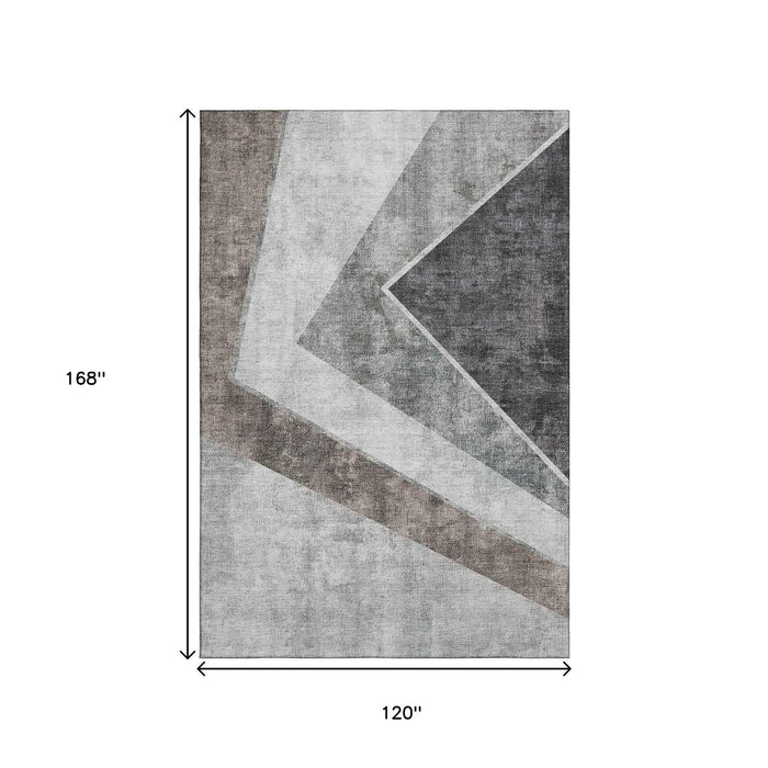 10' X 14' Geometric Washable Area Rug With UV Protection (655567) - Gray / Brown / Silver