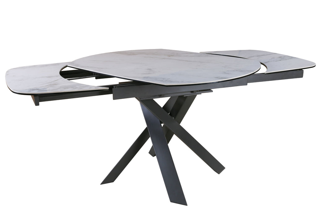 47" Ceramic And Metal Self-Storing Leaf Cross Leg Base Oval Extendable Dining Table - Gray / White