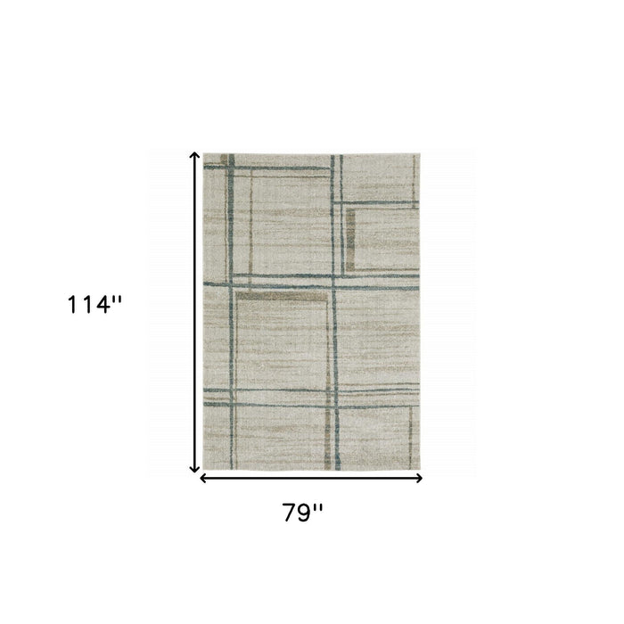 7' x 10' Geometric Power Loom Area Rug - Gray Teal Beige And Tan