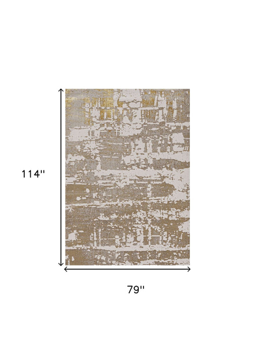 7' x 10' Machine Woven Abstract Indoor Area Rug - Ivory Gold