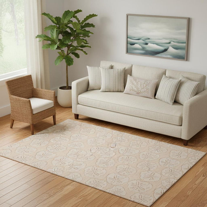 5' X 8' Geometric Washable Area Rug With UV Protection (646081) - Apricot / Ivory