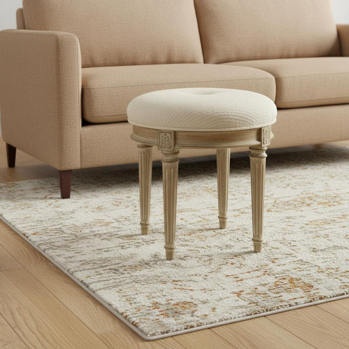Polyester Blend Ottoman - Ivory / Brown