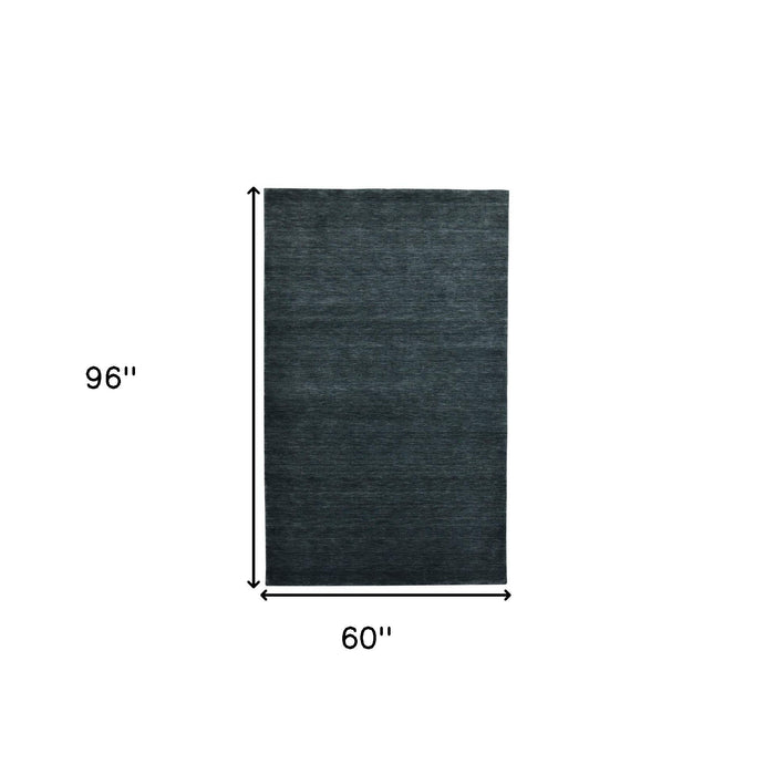 5' X 8' Wool Hand Woven Area Rug - Dark Gray