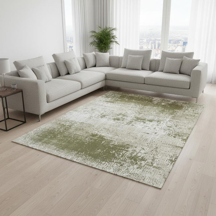 7' X 9' Abstract Washable Area Rug With UV Protection (609903) - Green / Beige / White