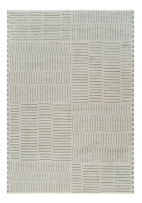 8' x 11' Abstract Distressed Area Rug - Cream And Green