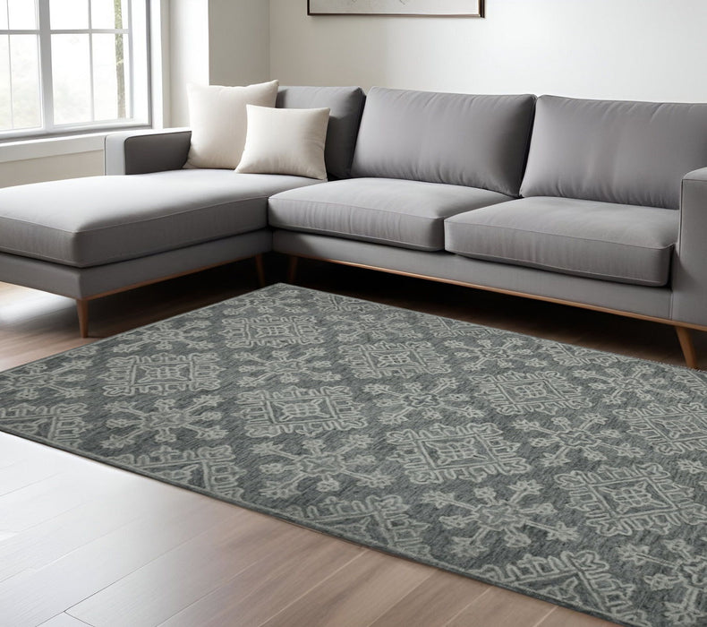 8' X 10' Wool Oriental Hand Hooked Area Rug - Graphite And Gray