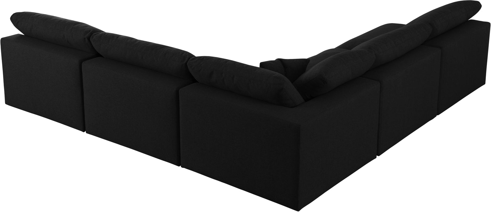 Serene - Linen Textured Fabric Deluxe Comfort 5 Piece Modular Sectional - Black