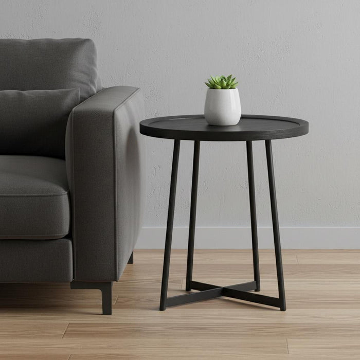 Round Side Table - Black Ash Wood And Black