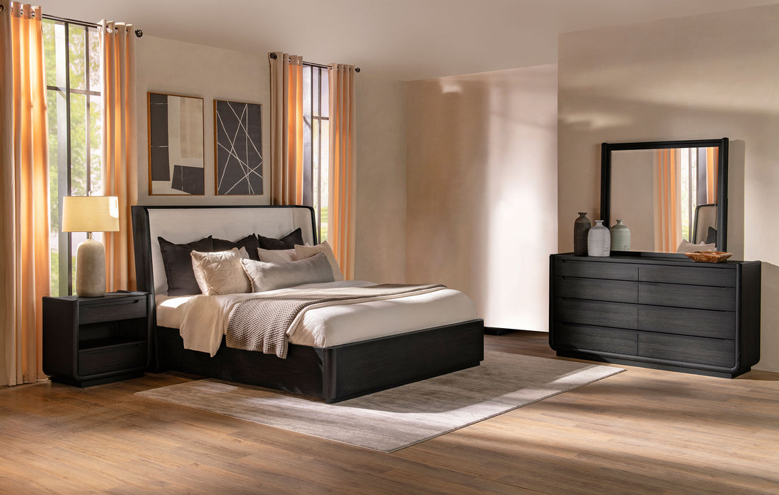 Leandro 4-piece California King bedroom furniture set in burnished black with a modern design and sleek finish.