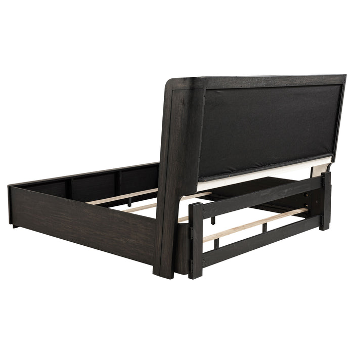 Leandro 4-piece California King bedroom furniture set in burnished black with a bed, nightstands, and dresser, by CoasterEveryday.