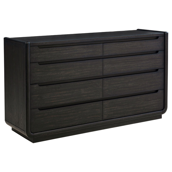 Leandro 4-piece California King bedroom set by CoasterEveryday in burnished black with bed frame, dresser, and matching furniture pieces