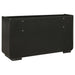 Leandro 4-piece California King bedroom set by CoasterEveryday in burnished black, includes bed frame, nightstands, and dresser.