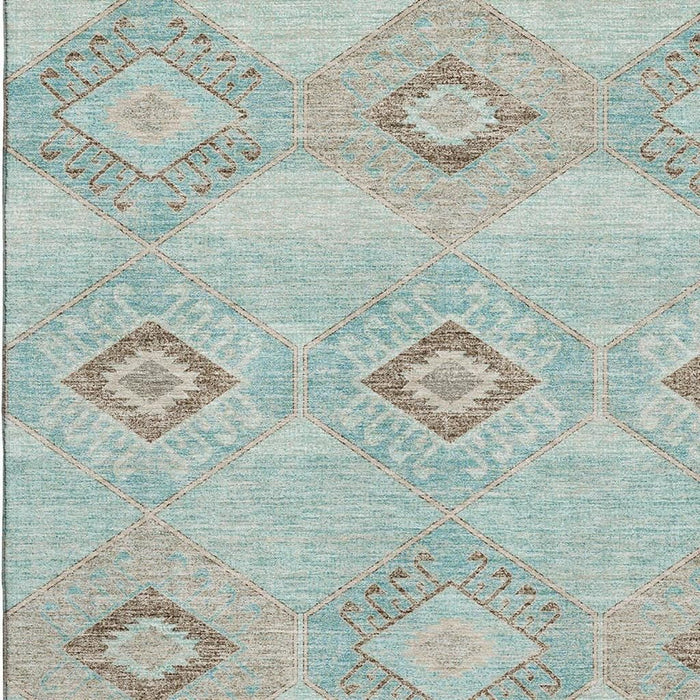 10' X 14' Geometric Washable Area Rug With UV Protection (706019) - Teal / Beige