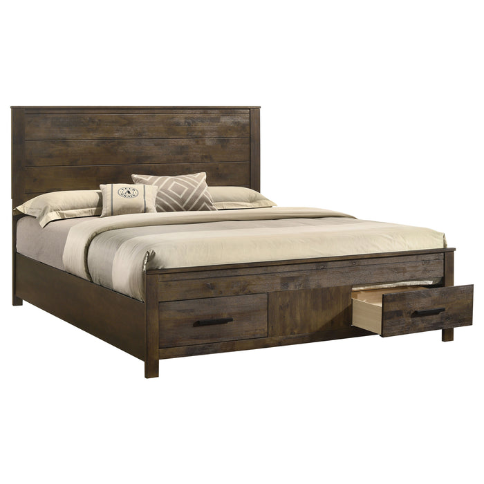 Woodmont Eastern King Storage Bed Rustic Golden Brown